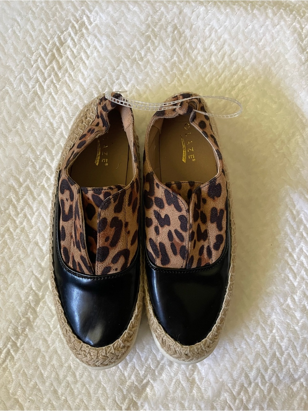 Glaze Leopard Print & Black Cap-Toe Espadrille Slip-On Shoes Size 8